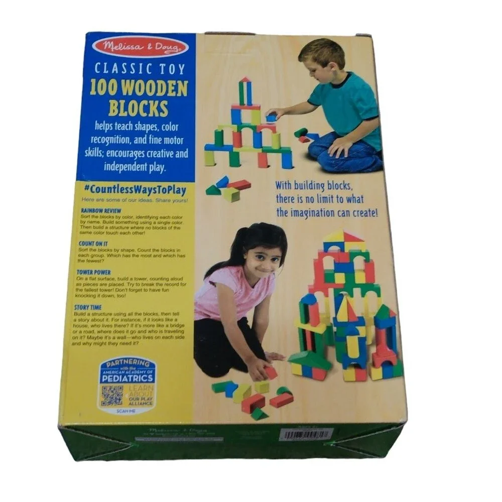 NWT gift MELISSA & DOUG Wooden Building Blocks Set STEM shapes and colors